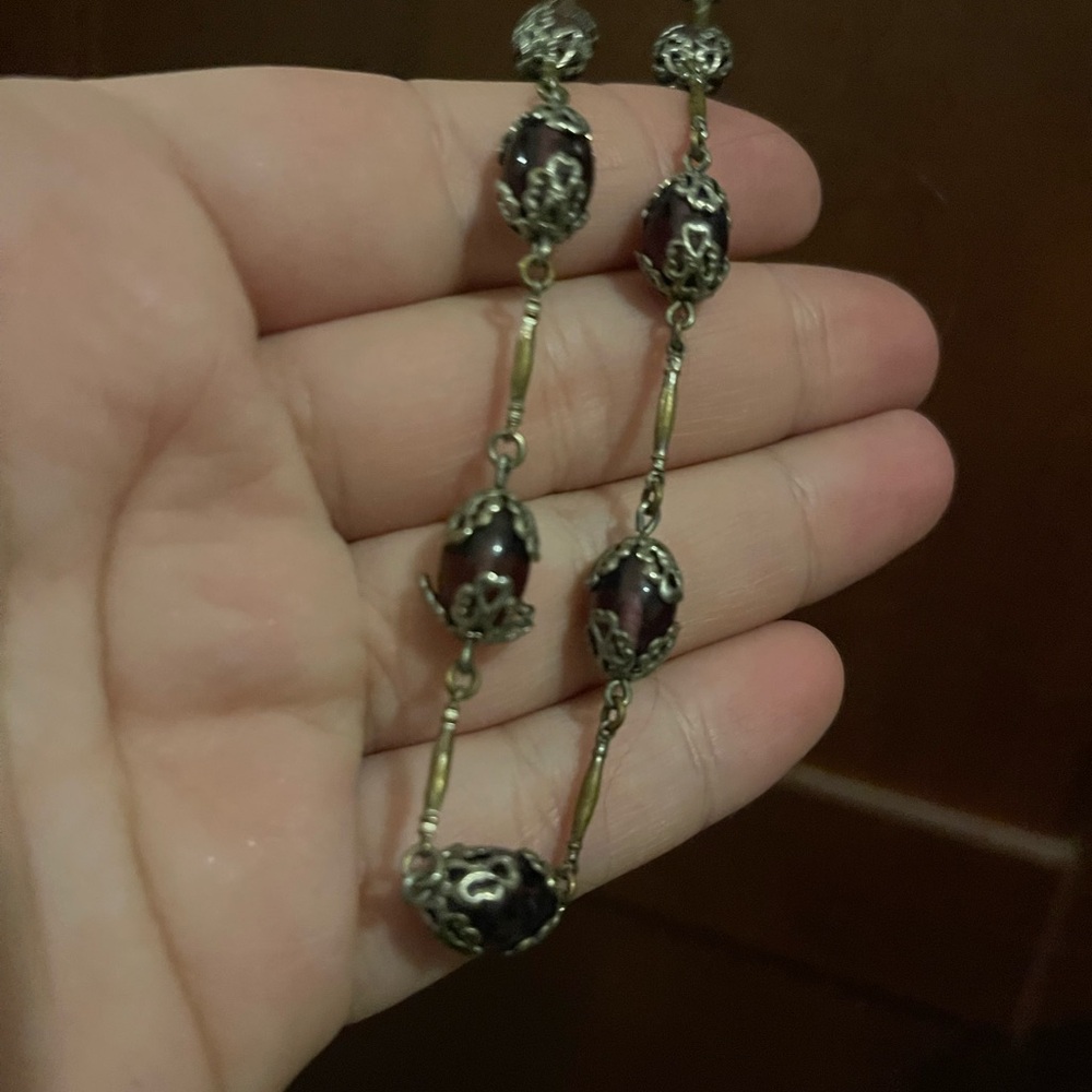 Elegant Bronze and Purple Beaded Necklace
